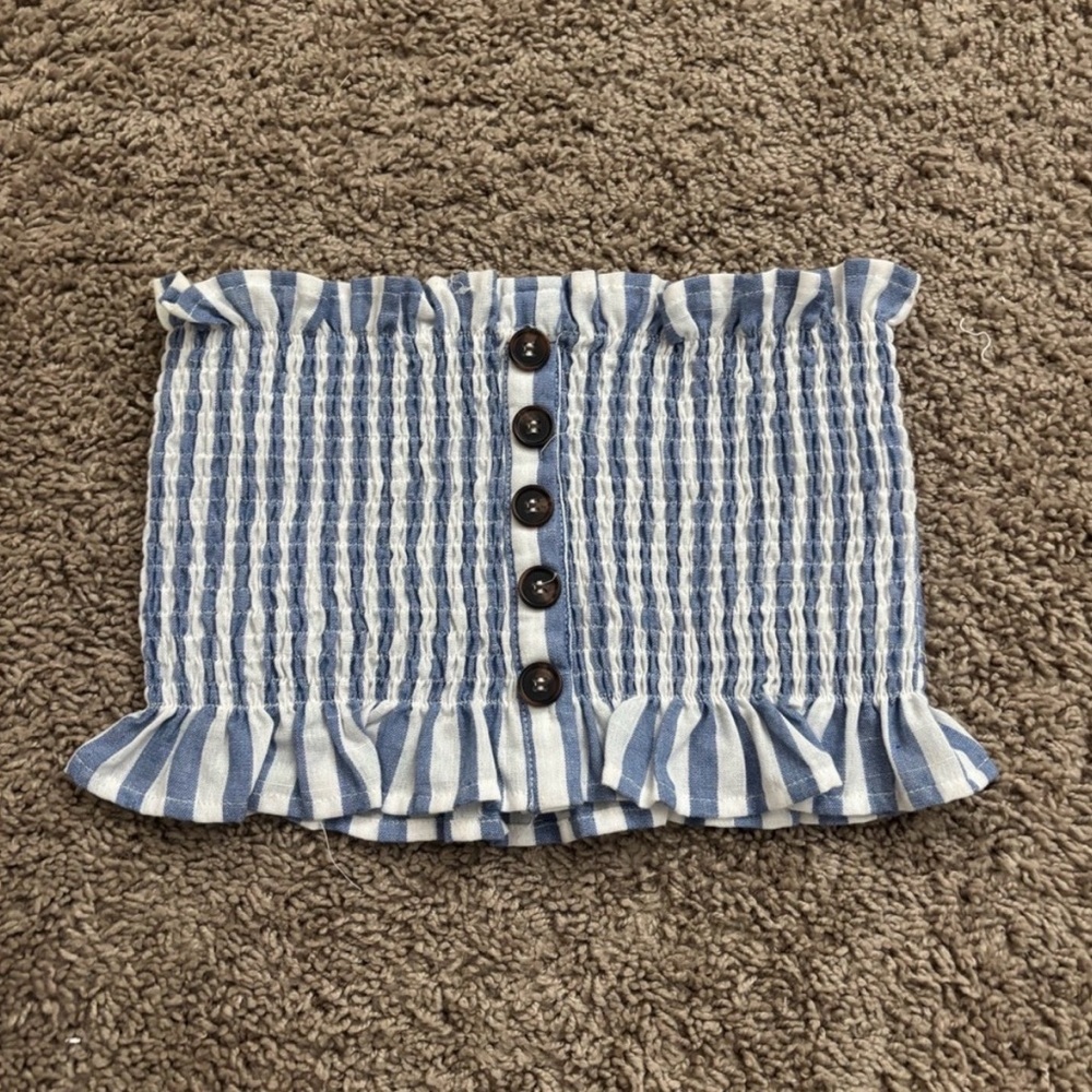 Blue and White Striped Tube Top